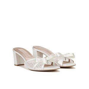 Naturalizer White Satin Bow Block Heel Mules